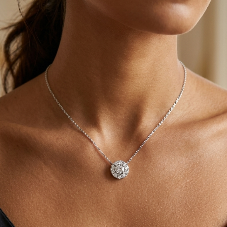 Collar Rosa Halo Platino - Imagen 2