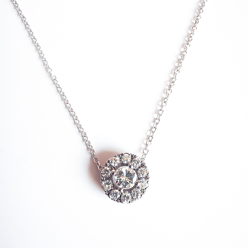 Collar Rosa Halo Platino