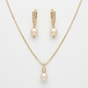 Conjunto perlas dulces, diamantes y oro amarillo