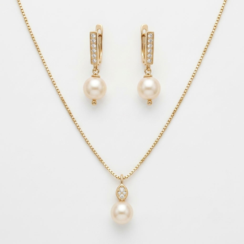 Conjunto perlas dulces, diamantes y oro amarillo